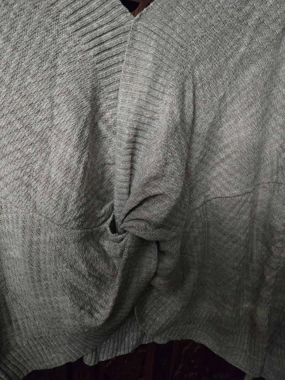 Maurices Light Gray Ribbed V-Neck Knotted Back Sweater - Picture 5 of 7